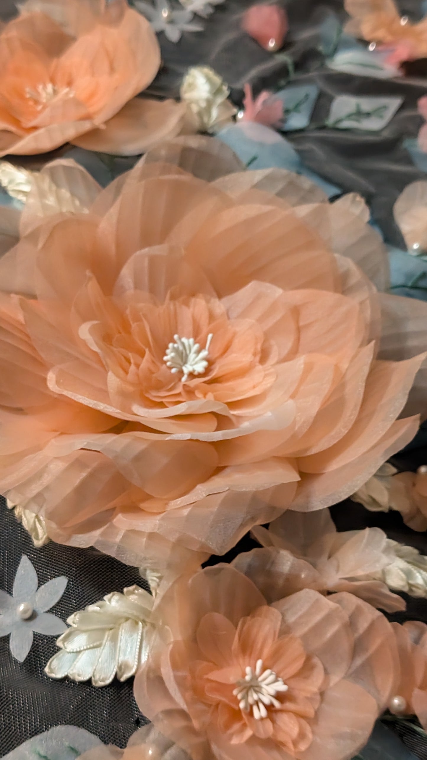 3D Coral Floral Wedding Veil | Best Handmade Bridal Veil with Coral Flowers | Spring Wedding Accessory| Chapel Length