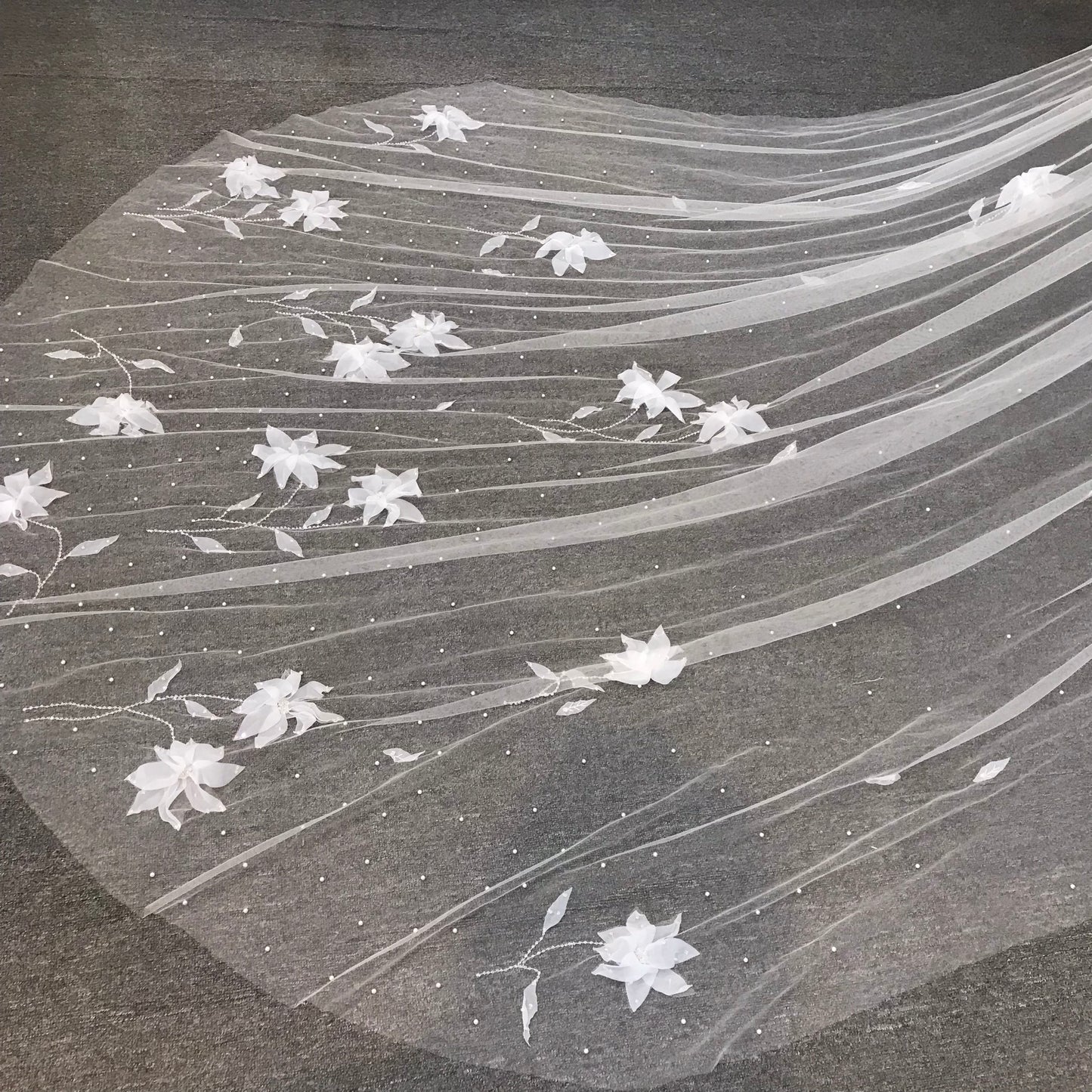 White Lilies Flower Wedding Veil | Elegant Floral Bridal Veil | Cathedral Length