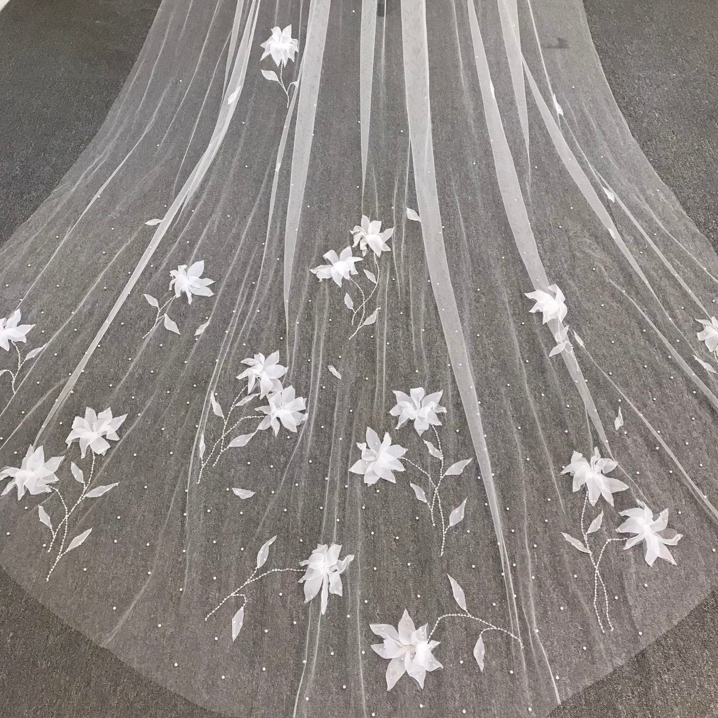 White Lilies Flower Wedding Veil | Elegant Floral Bridal Veil | Cathedral Length