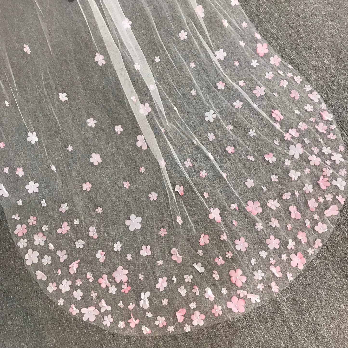 Elegant 3D Pink Flowers Wedding Veil – Handmade Bridal Accessory-Chapel Length