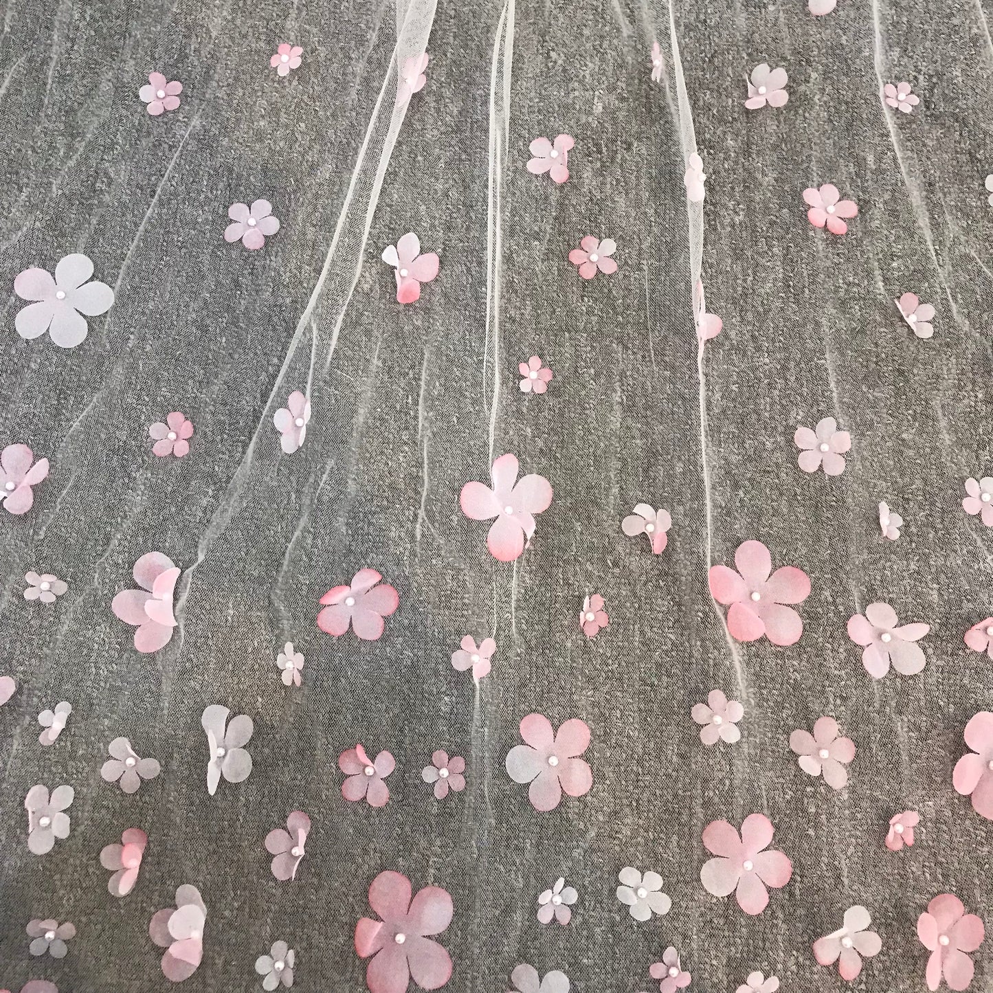 Elegant 3D Pink Flowers Wedding Veil – Handmade Bridal Accessory-Chapel Length
