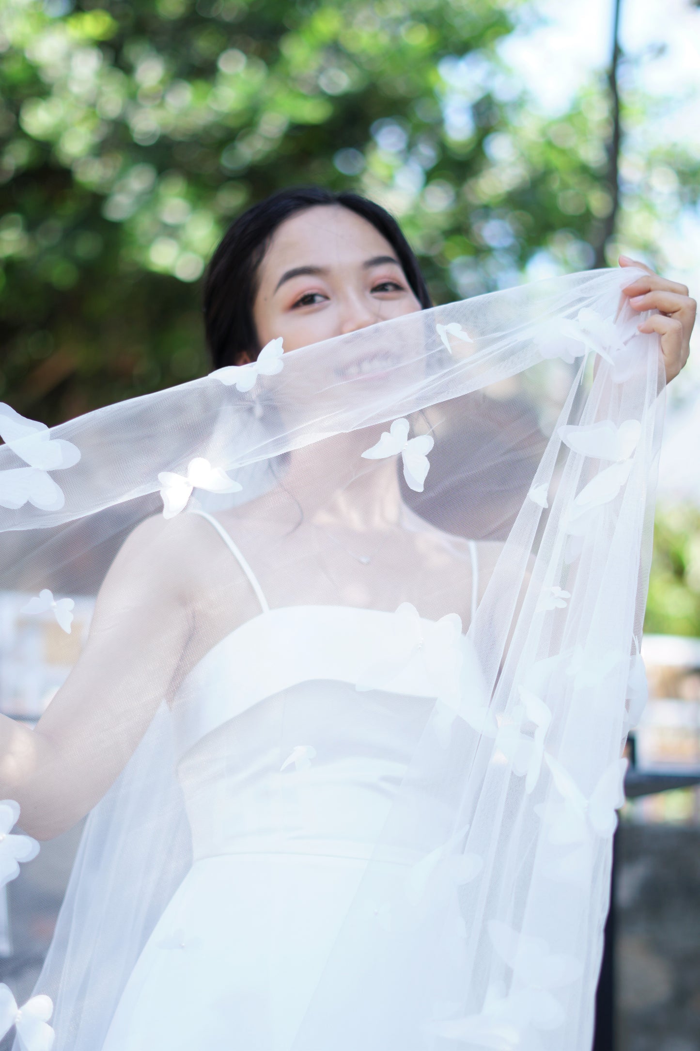 Wedding Veil with 3D White Butterflies | Elegant Handmade Bridal Veil | Chapel Length