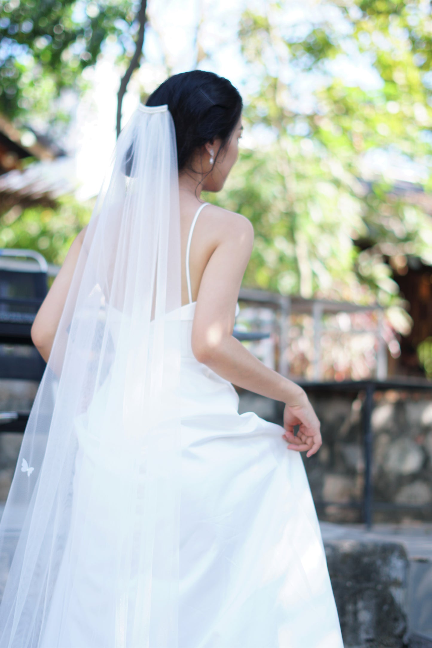 Wedding Veil with 3D White Butterflies | Elegant Handmade Bridal Veil | Chapel Length
