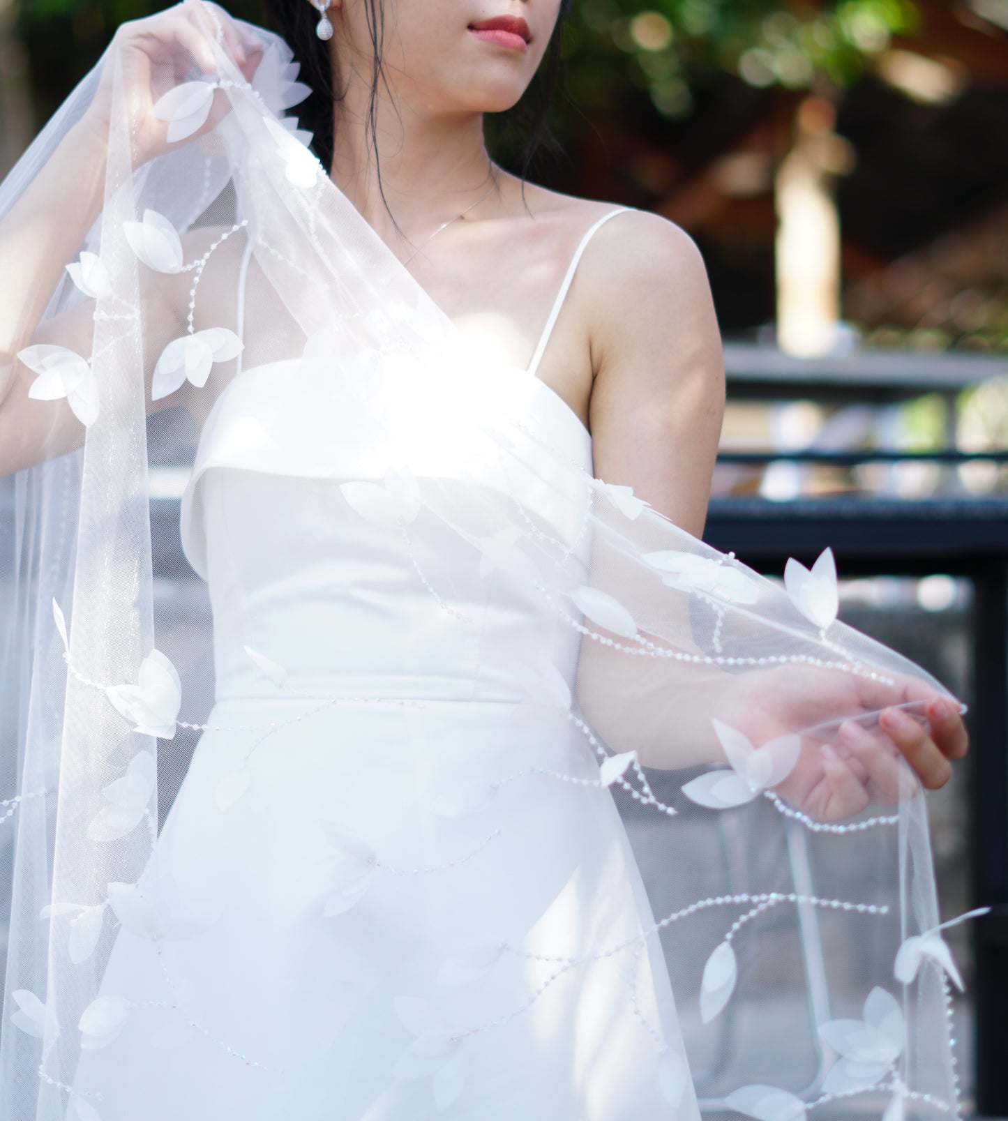 Crystal Leaf Wedding Veil | Sparkling Bridal Veil with Leaf Design | Cathedral Length