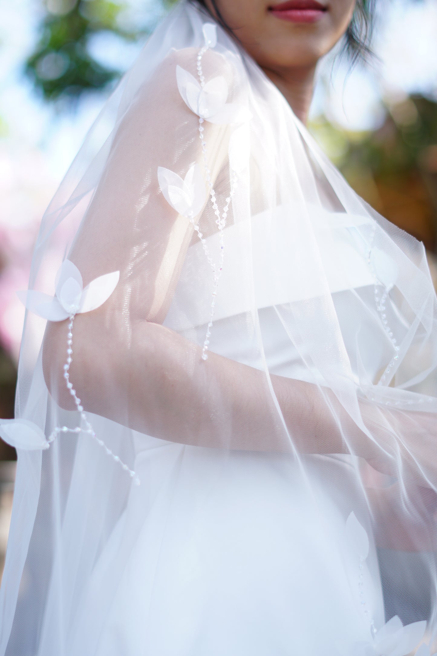 Crystal Leaf Wedding Veil | Sparkling Bridal Veil with Leaf Design | Cathedral Length