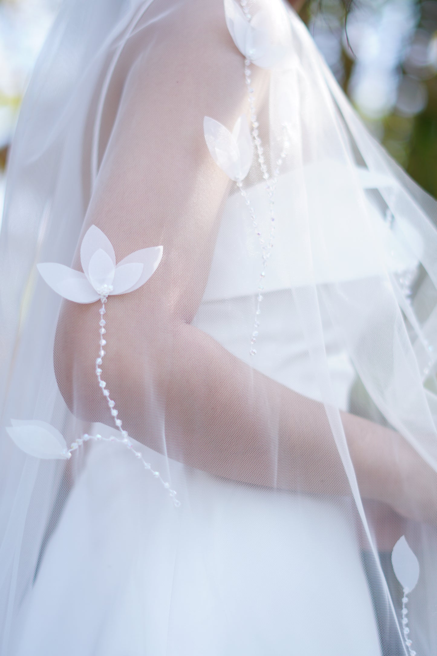 Crystal Leaf Wedding Veil | Sparkling Bridal Veil with Leaf Design | Cathedral Length