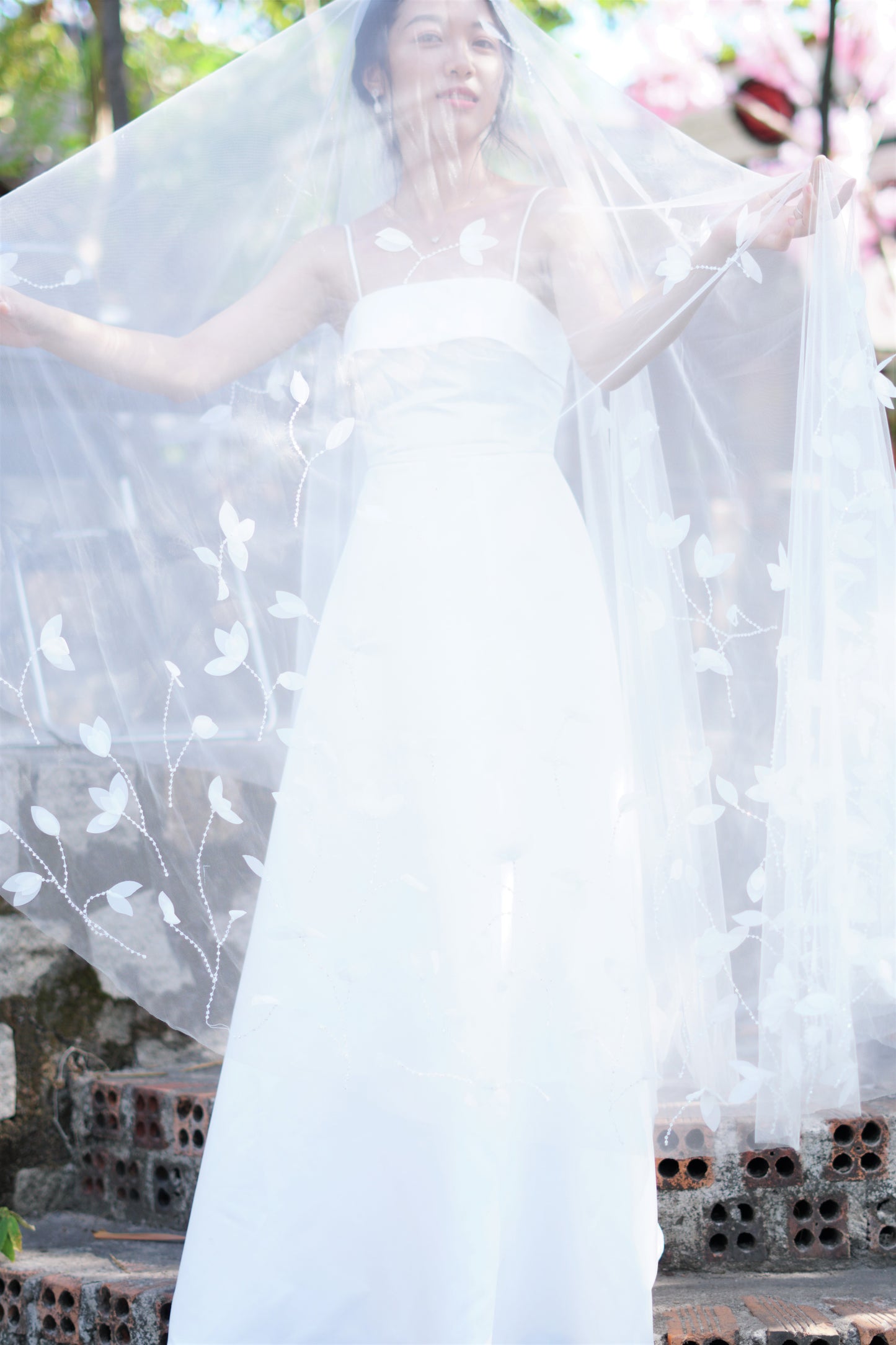 Crystal Leaf Wedding Veil | Sparkling Bridal Veil with Leaf Design | Cathedral Length