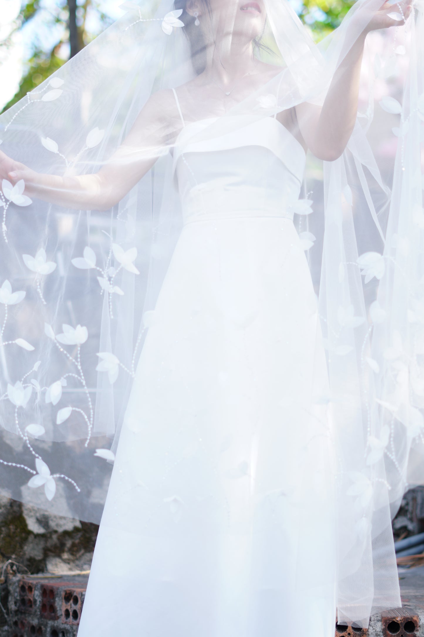 Crystal Leaf Wedding Veil | Sparkling Bridal Veil with Leaf Design | Cathedral Length