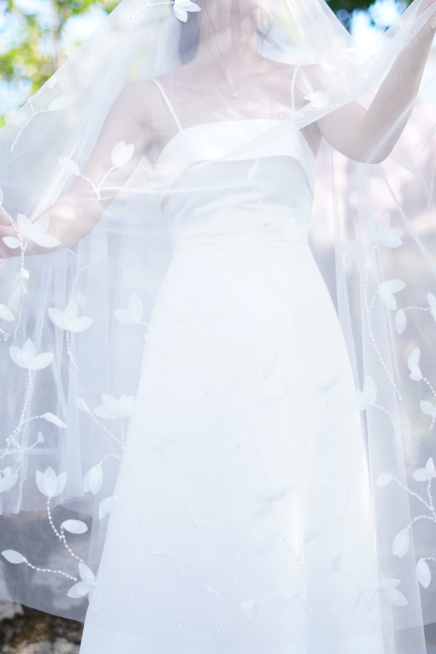 Crystal Leaf Wedding Veil | Sparkling Bridal Veil with Leaf Design | Cathedral Length