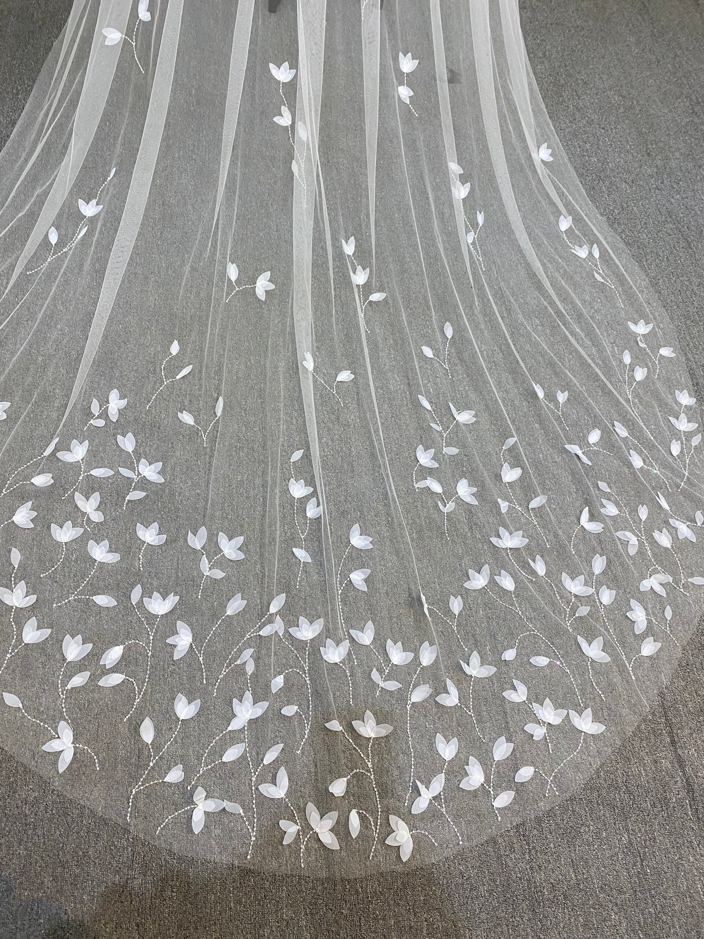 Crystal Leaf Wedding Veil | Sparkling Bridal Veil with Leaf Design | Cathedral Length