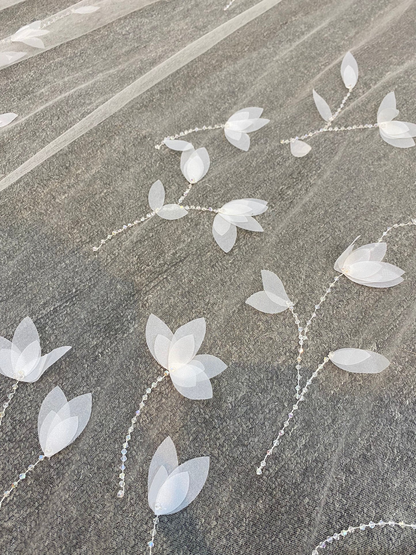 Crystal Leaf Wedding Veil | Sparkling Bridal Veil with Leaf Design | Cathedral Length