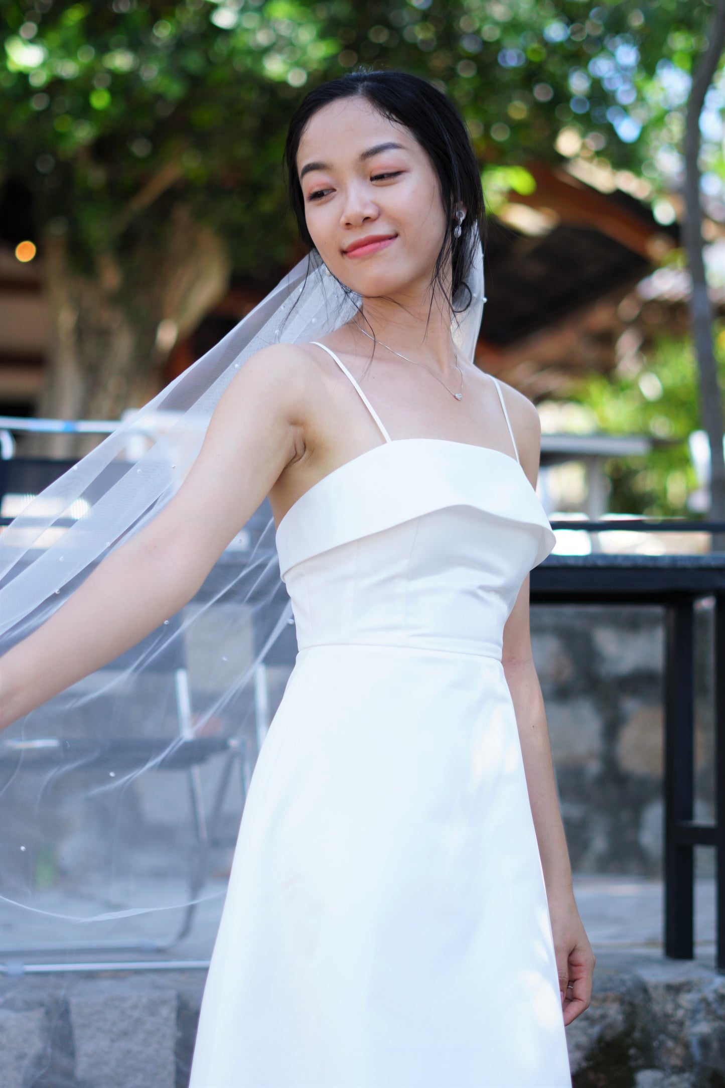 Pearl Bridal Wedding Veil | Elegant Veil with Pearls | Chapel Length