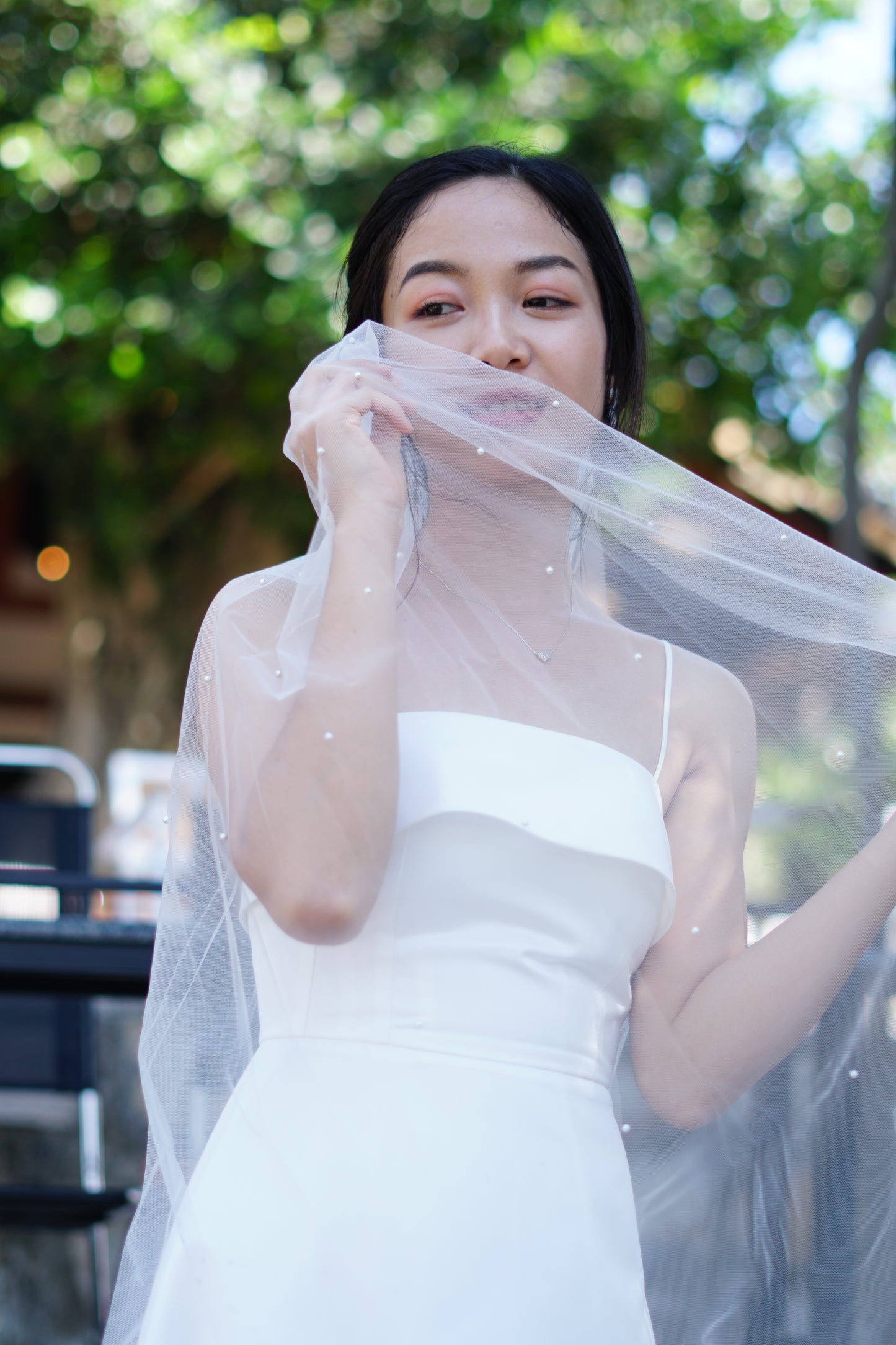 Pearl Bridal Wedding Veil | Elegant Veil with Pearls | Chapel Length