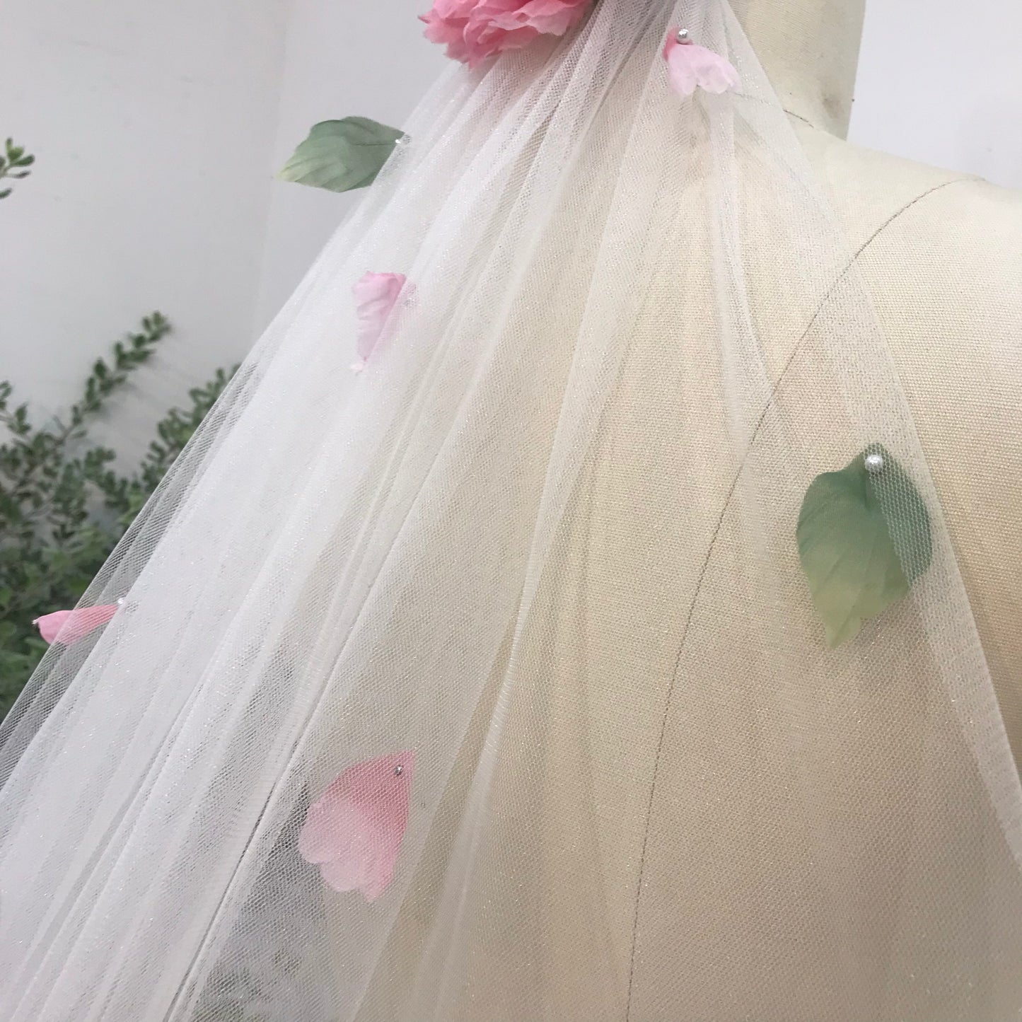 Peony Wedding Bridal Veil | Elegant Floral Veil with Peony Accents | Cathedral Length