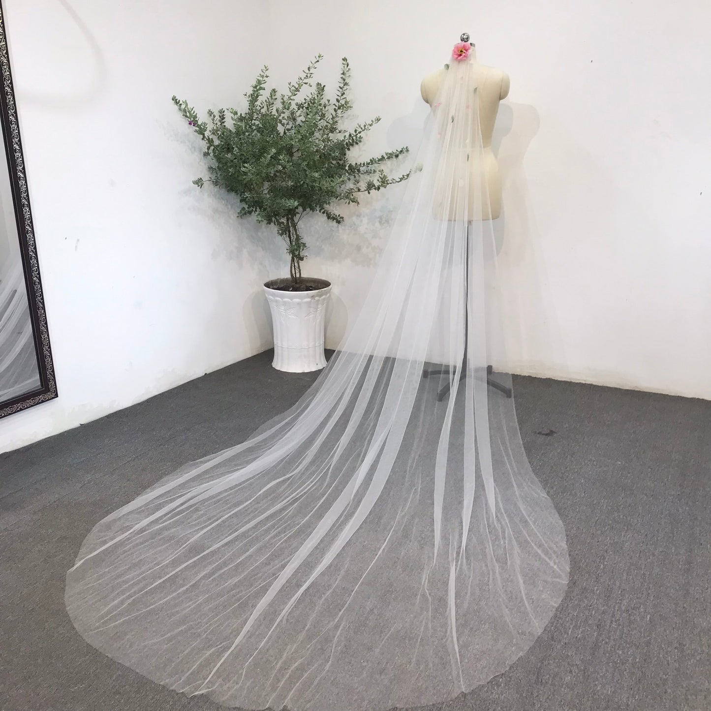 Peony Wedding Bridal Veil | Elegant Floral Veil with Peony Accents | Cathedral Length