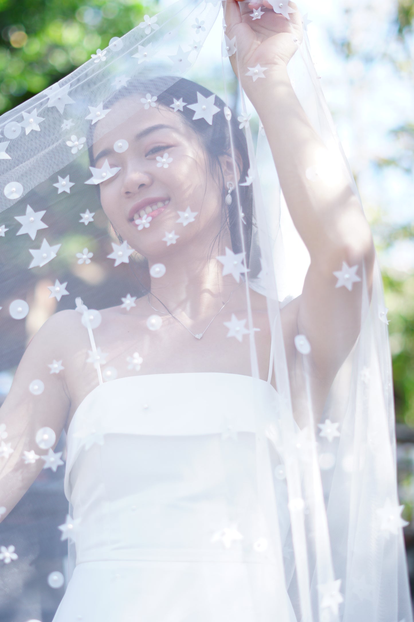 Starry Wedding Veil | Celestial Bridal Veil with Star Accents | Cathedral Length