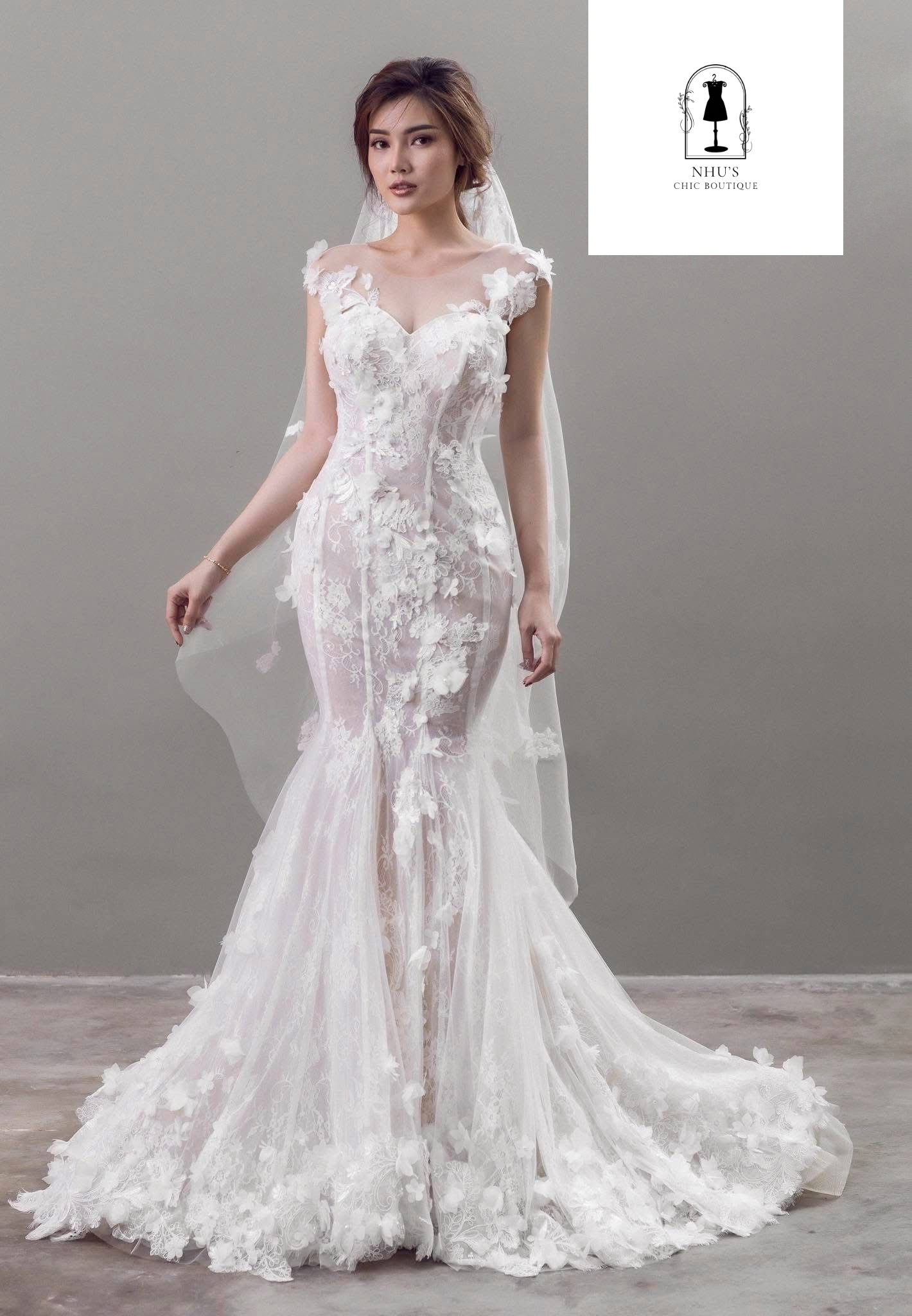 WD009 - Floral Cascade Mermaid Style Wedding Dress