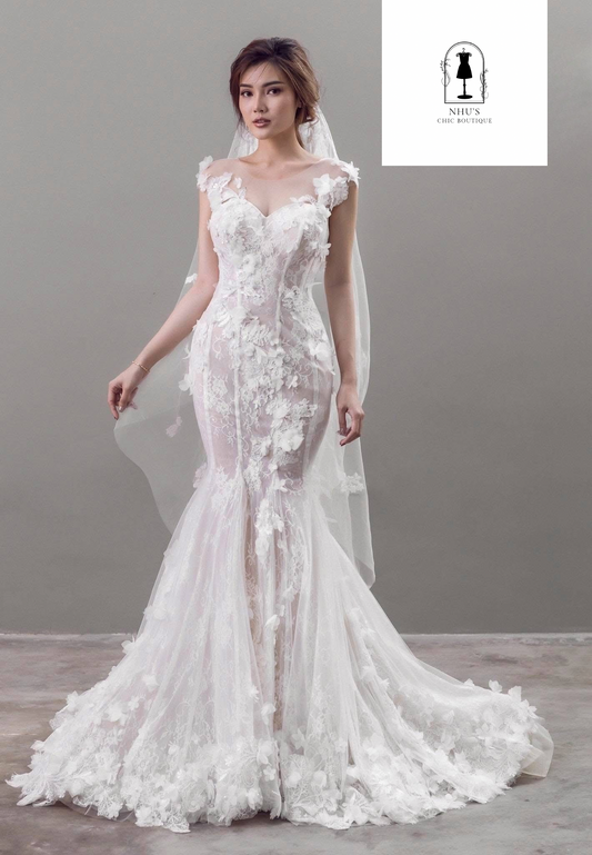 WD009 - Floral Cascade Mermaid Style Wedding Dress