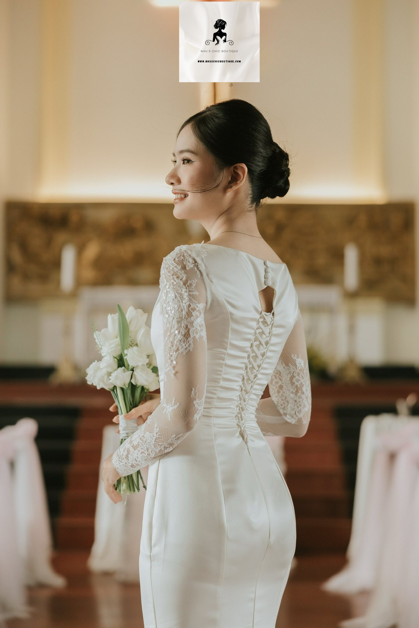 WD015 - Serenity Grace Gown – Satin Long Sleeve Lace Wedding Dress