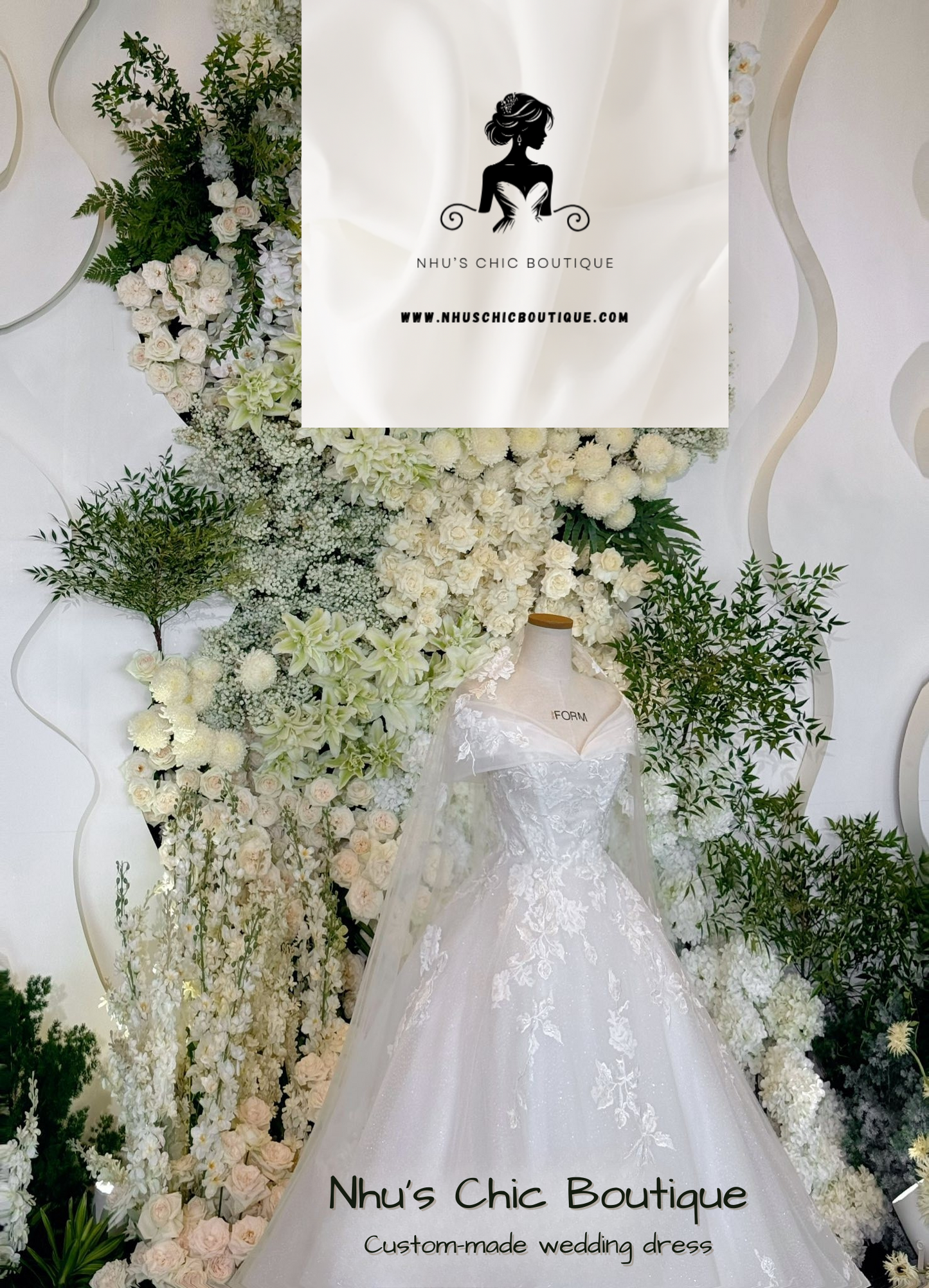 WD017-Elegant Off-Shoulder Lace Wedding Dress | Custom-Made Bridal Gown by Nhu’s Chic Boutique