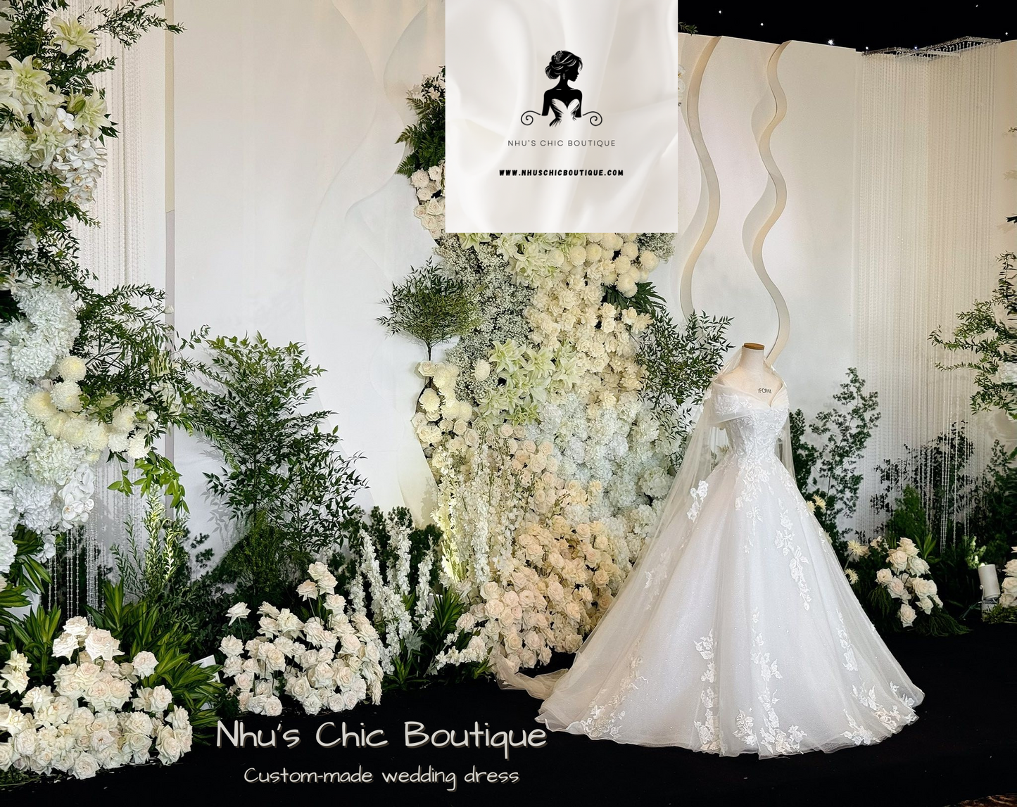 WD017-Elegant Off-Shoulder Lace Wedding Dress | Custom-Made Bridal Gown by Nhu’s Chic Boutique