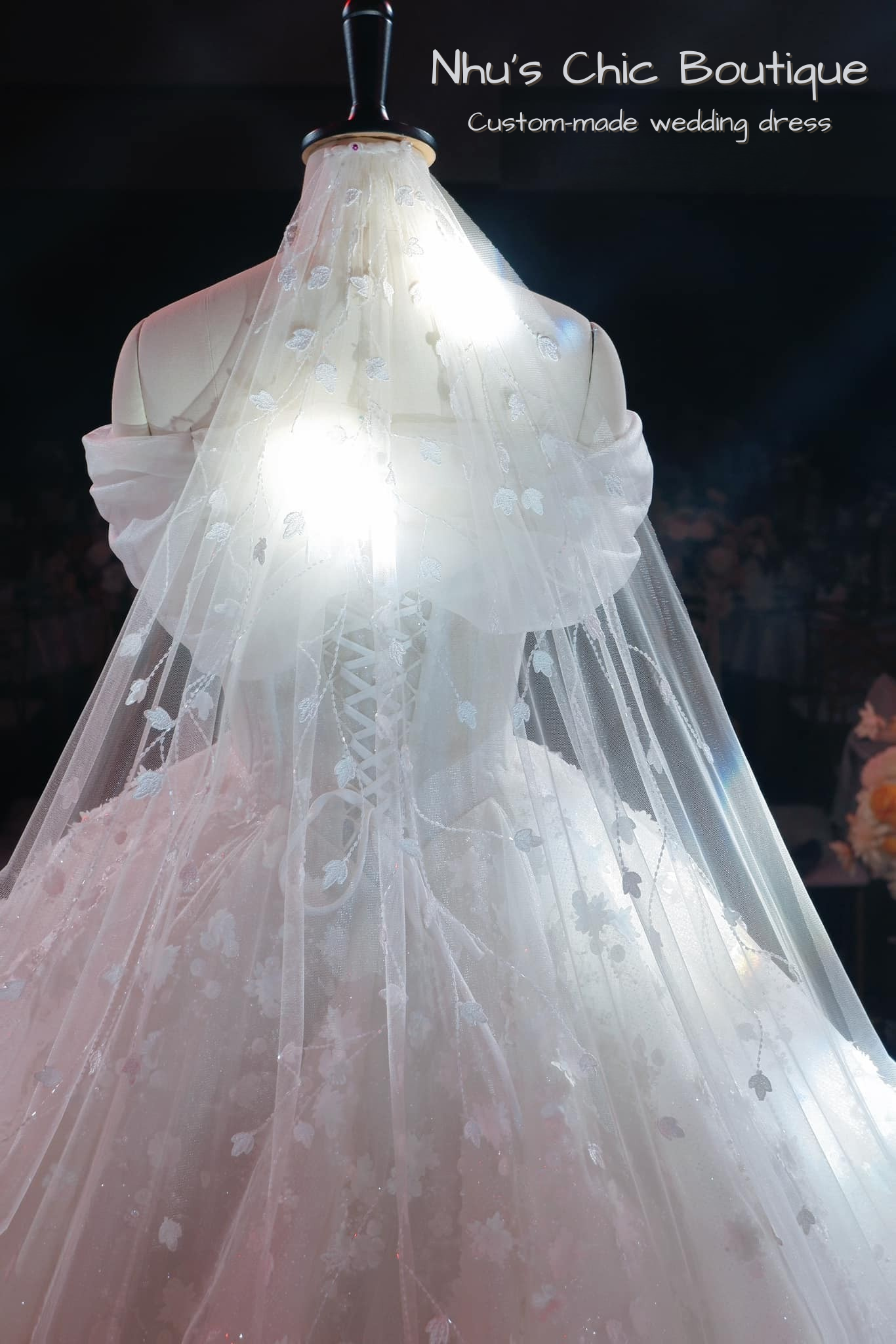 WD018 - Sparkling Off-Shoulder Ball Gown Wedding Dress with 3D Floral Appliqués