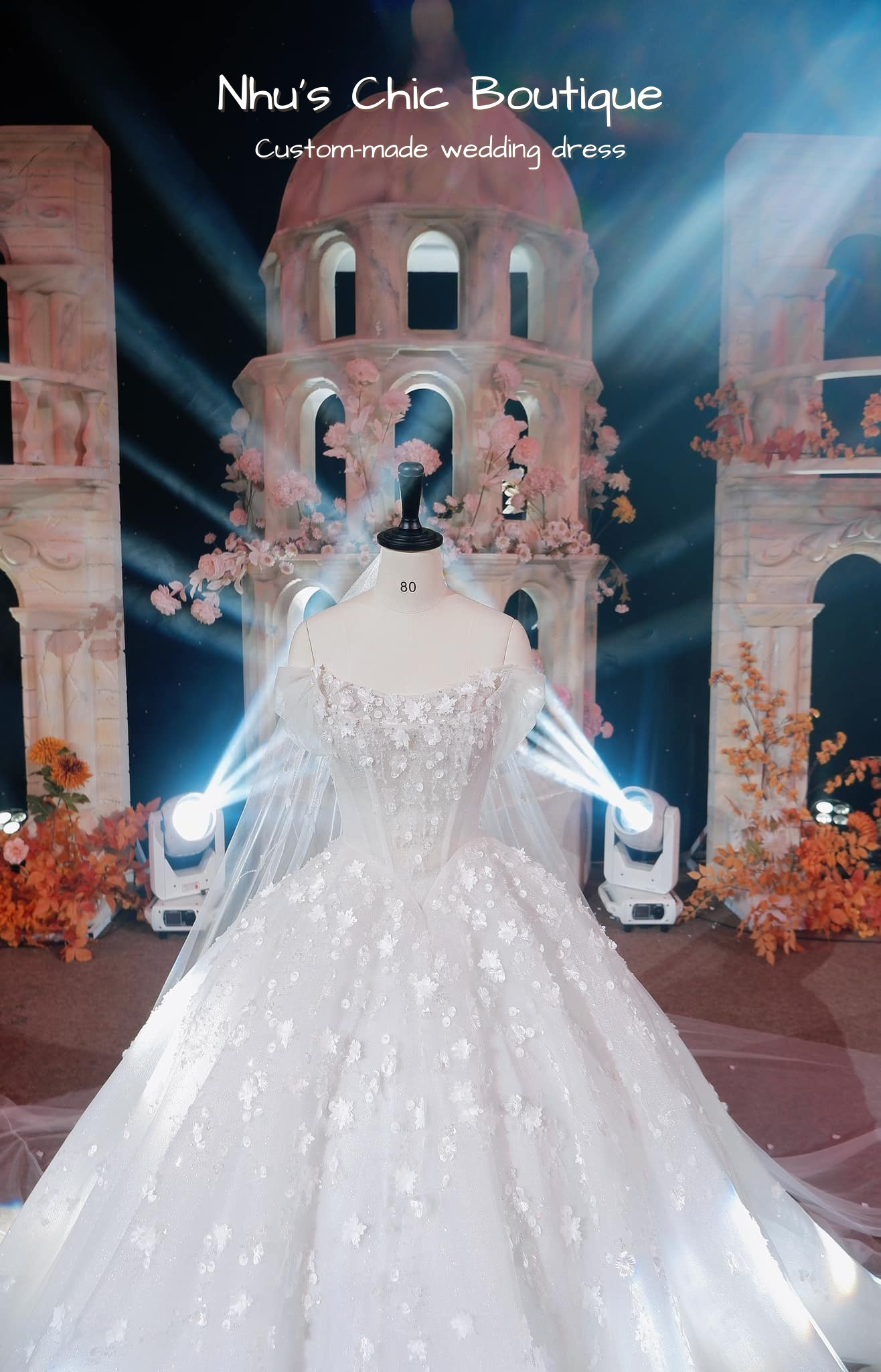 WD018 - Sparkling Off-Shoulder Ball Gown Wedding Dress with 3D Floral Appliqués