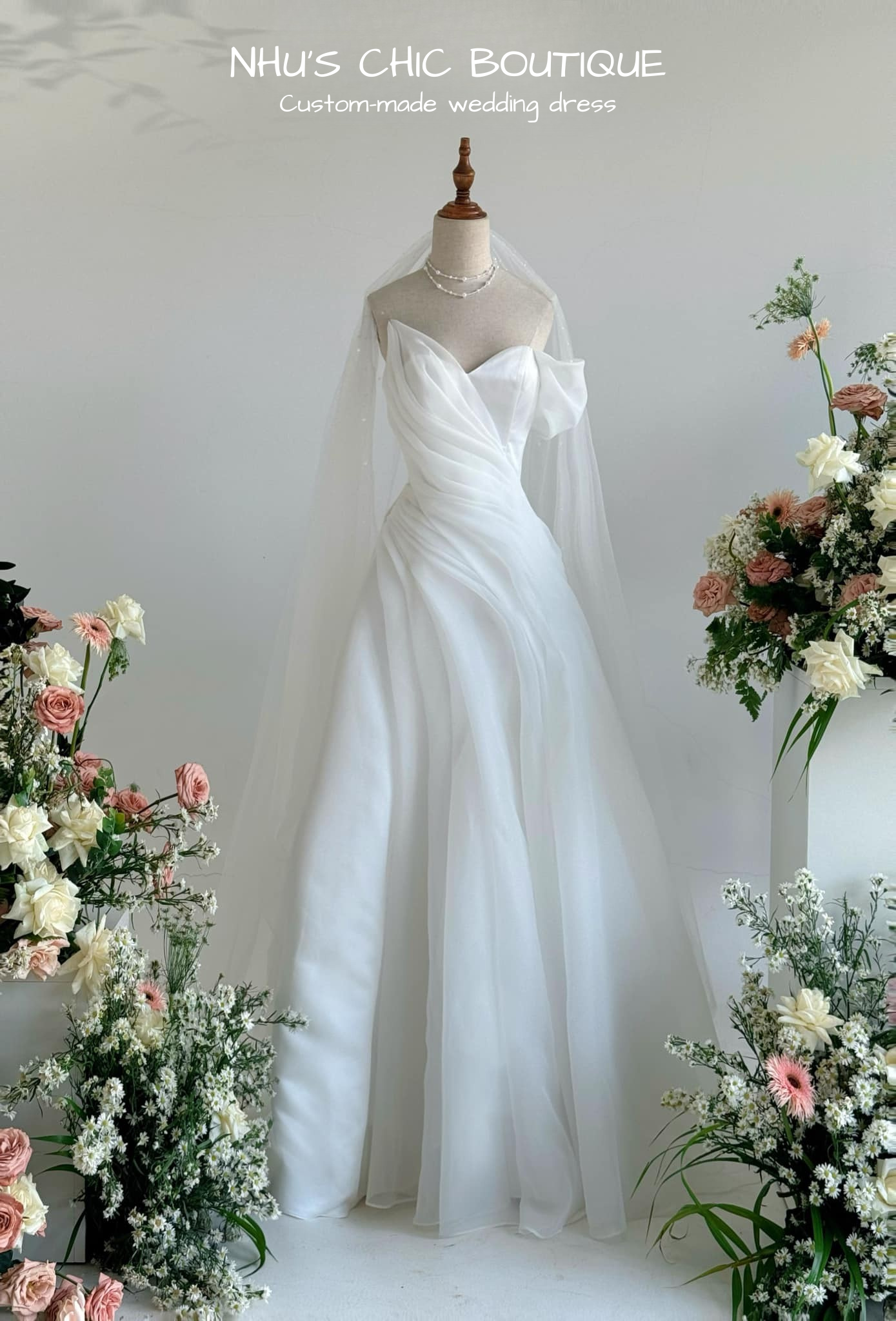 off the shoulder draped wedding dress WD030-The Seraphina Cloud-The Draped Bohemian Off The Shoulder Wedding –  nhu's chic boutique