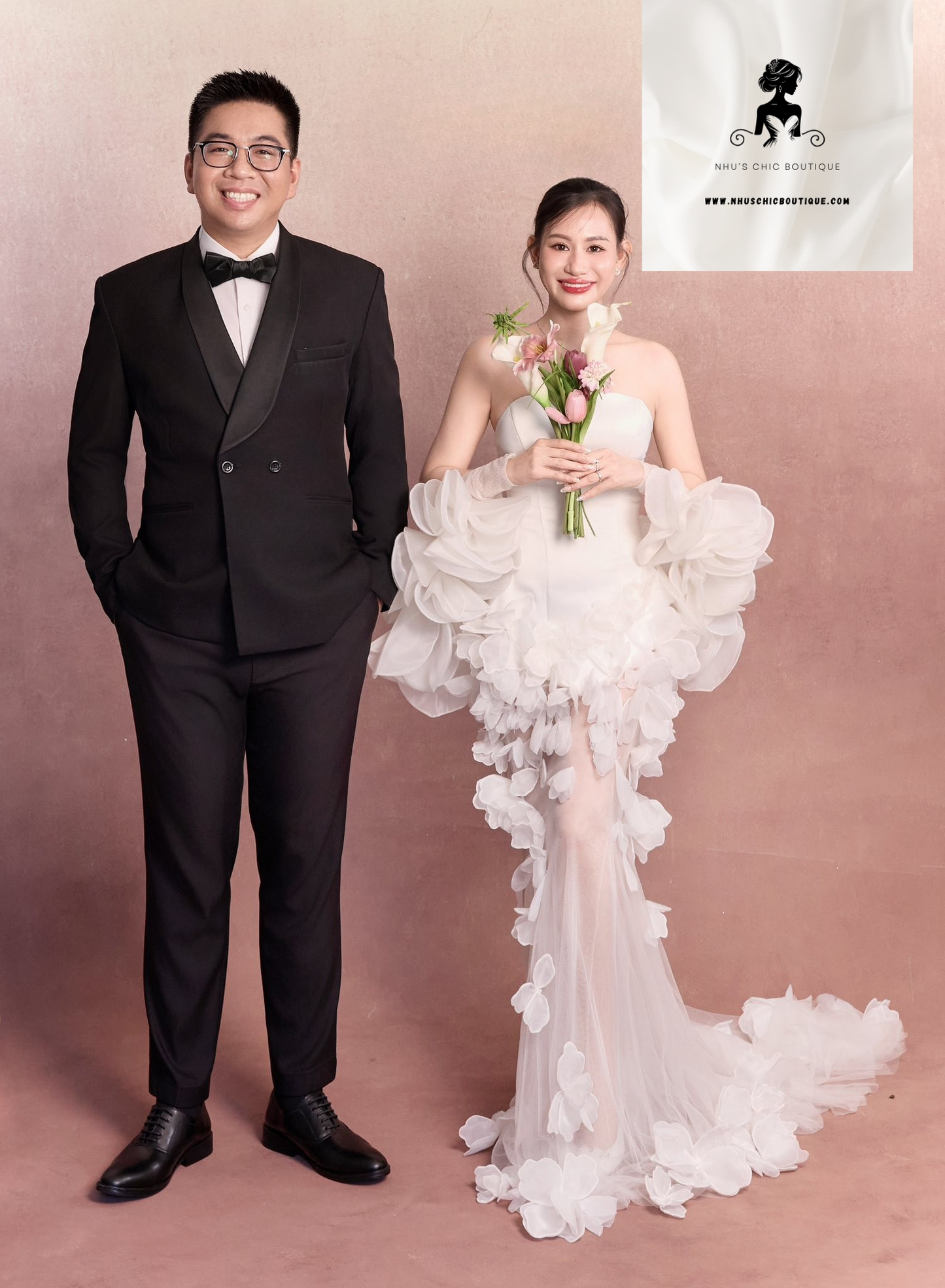 WD014 - Flora Cascade Gown – Asymmetrical Floral Wedding Dress