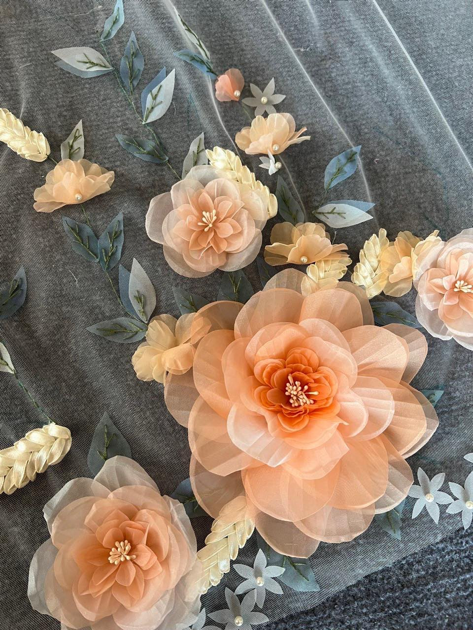 3D Coral Floral Wedding Veil | Handmade Bridal Veil with Coral Flowers | Spring Wedding Accessory| Chapel Length