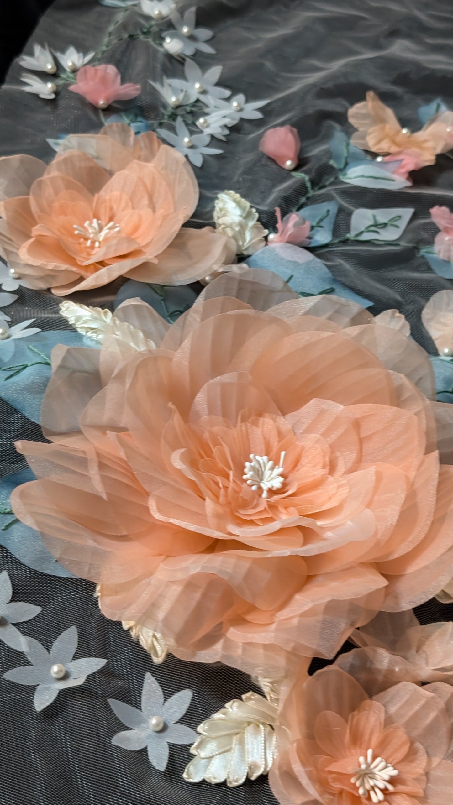 3D Coral Floral Wedding Veil | Handmade Bridal Veil with Coral Flowers | Spring Wedding Accessory| Chapel Length