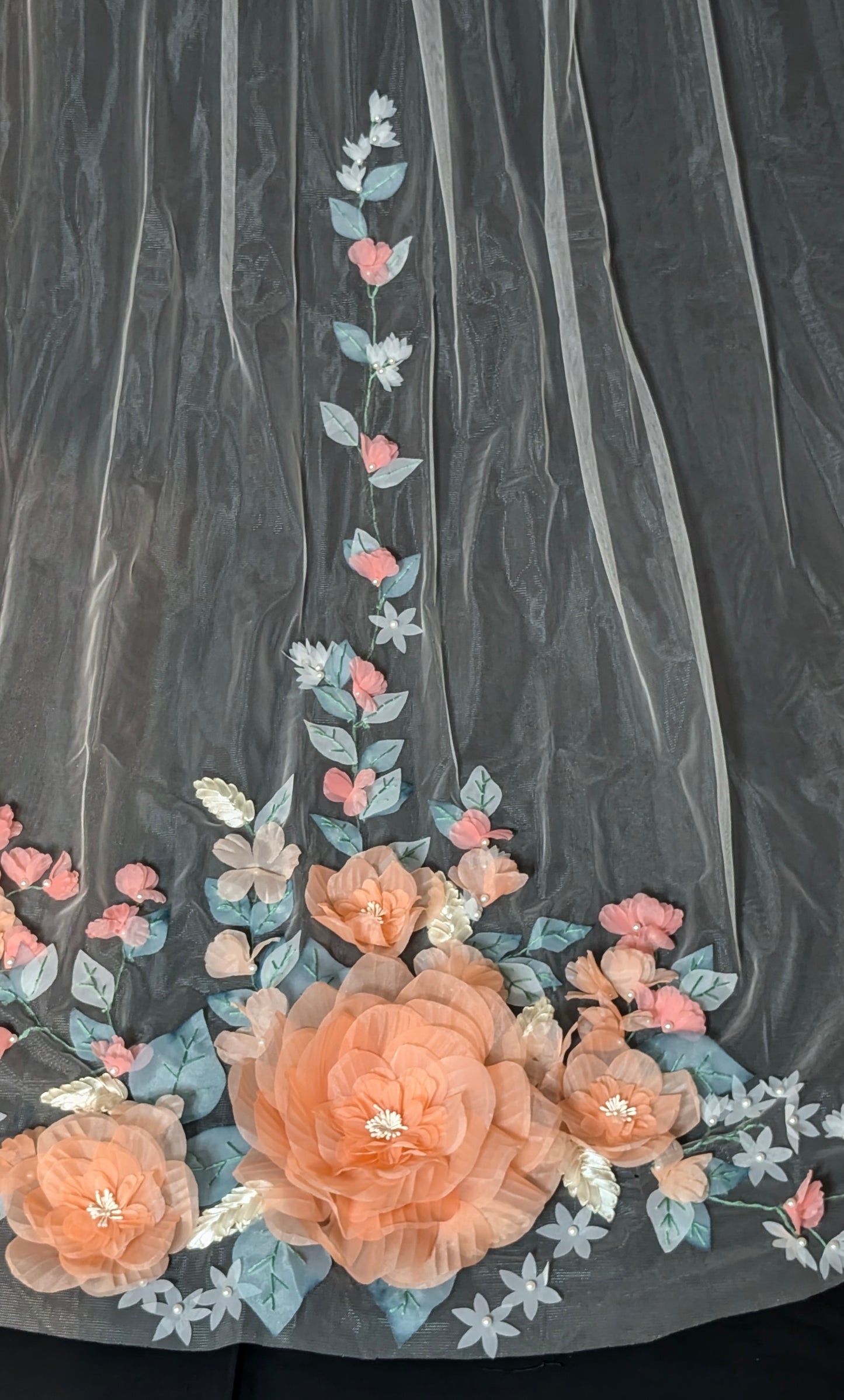 3D Coral Floral Wedding Veil | Handmade Bridal Veil with Coral Flowers | Spring Wedding Accessory| Chapel Length
