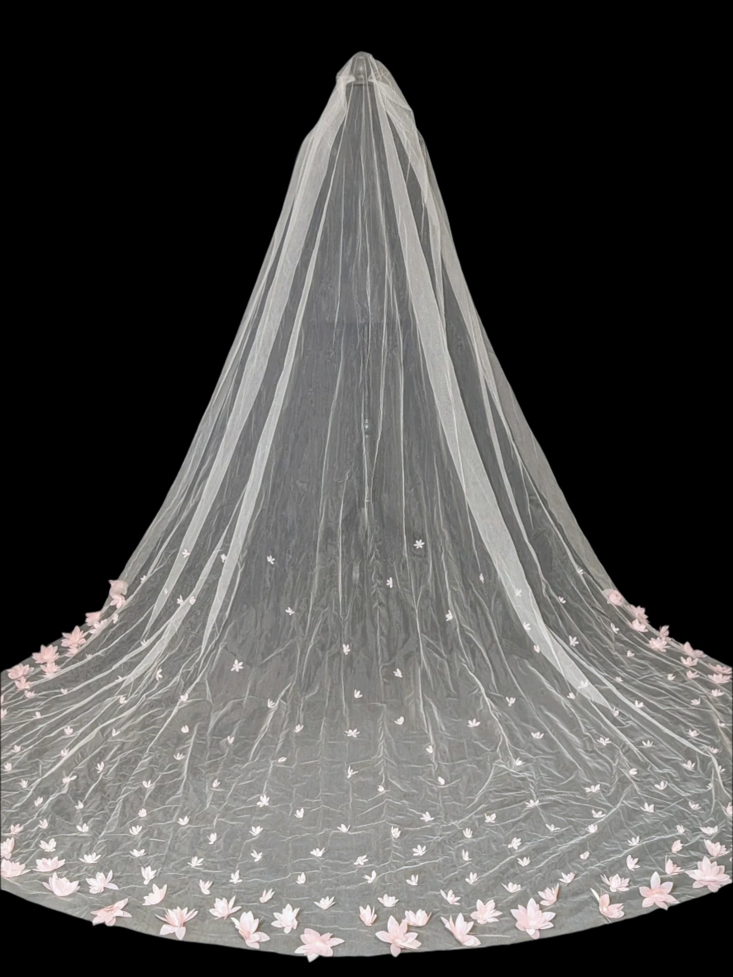 3D Dusty Pink Flowers Bridal Veil - Cathedral Length Ivory Veil for Wedding