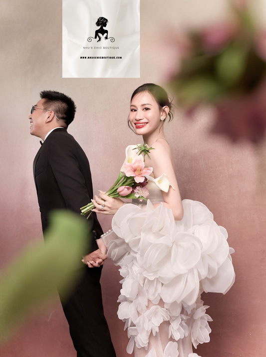WD014 - Flora Cascade Gown – Asymmetrical Floral Wedding Dress