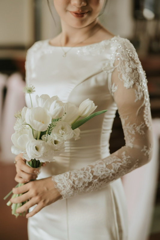 WD015 - Serenity Grace Gown – Satin Long Sleeve Lace Wedding Dress