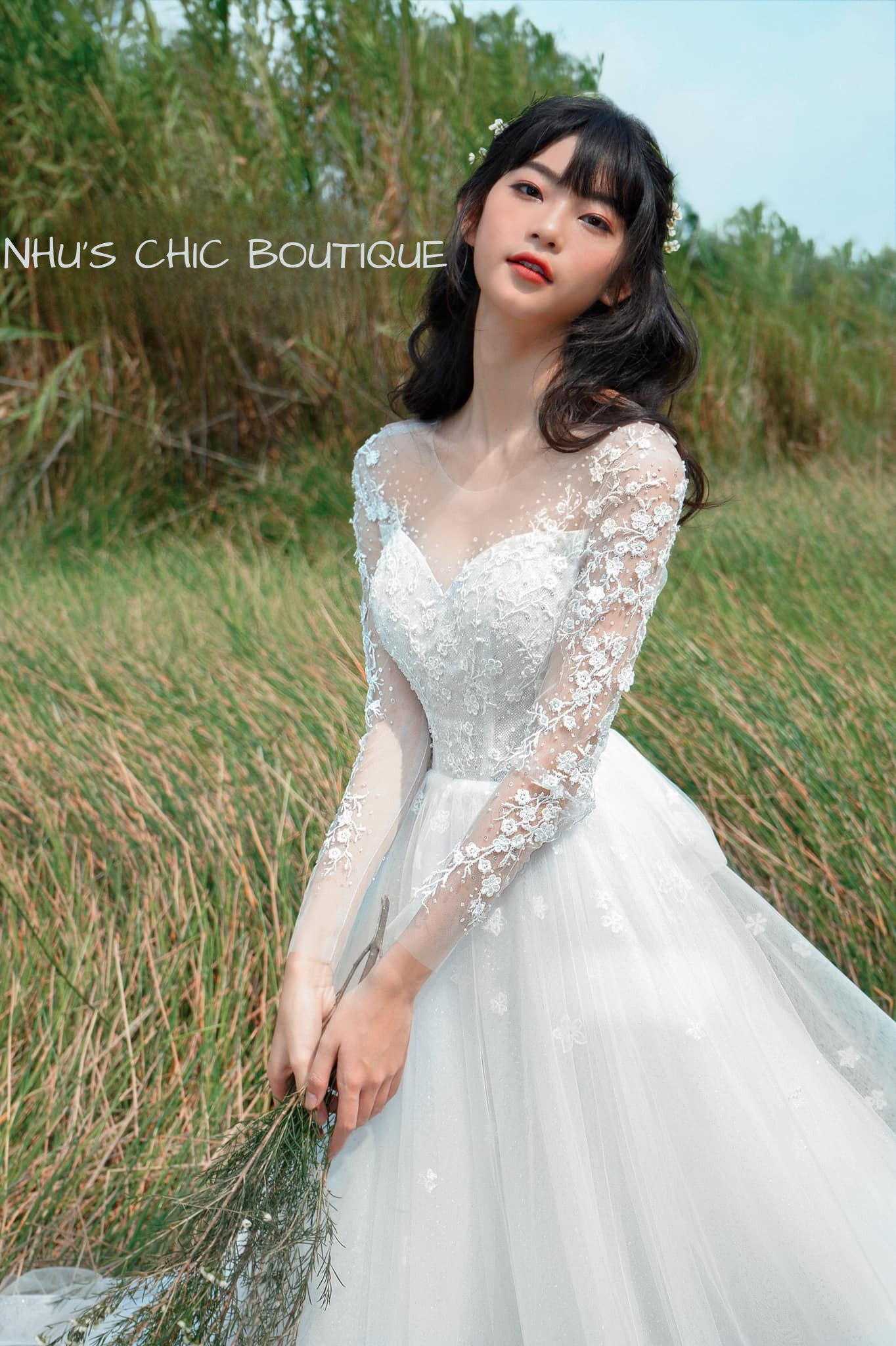 WD026-Long Sleeve Lace A-Line Wedding Dress – Custom-Made Romantic Bridal Gown