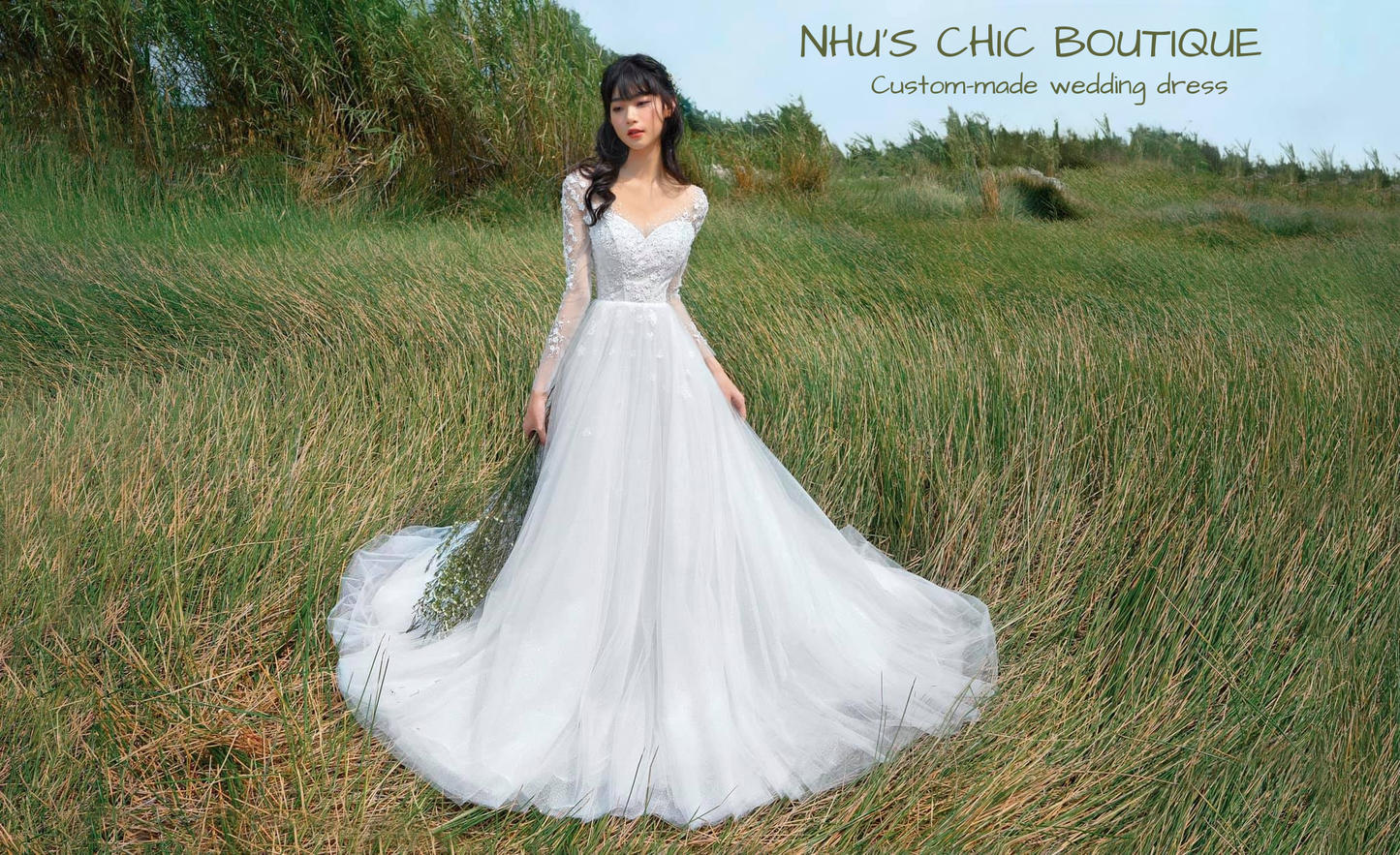 WD026-Long Sleeve Lace A-Line Wedding Dress – Custom-Made Romantic Bridal Gown