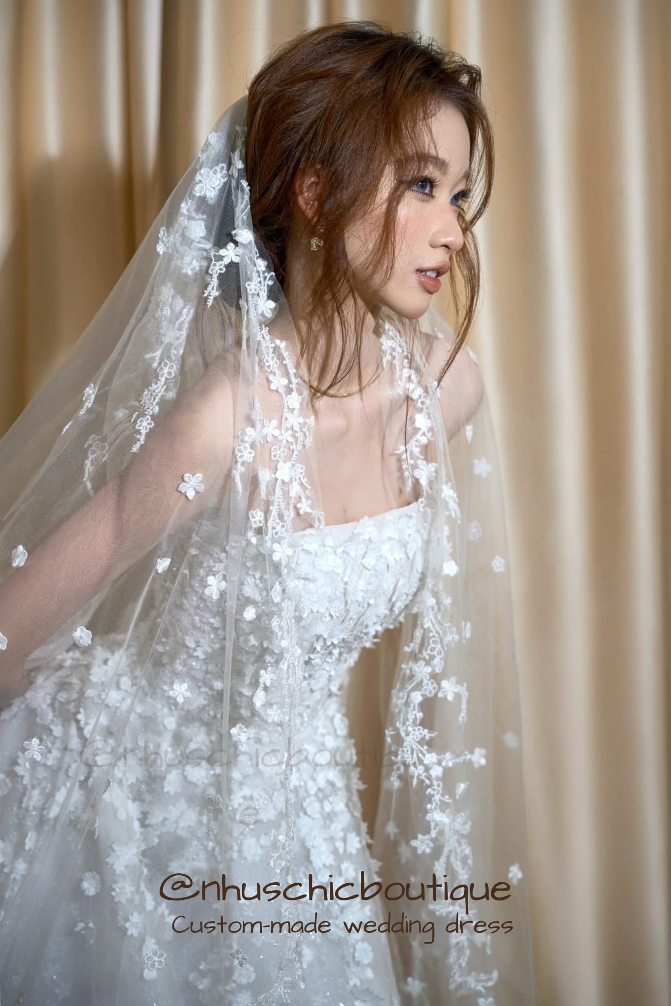 WD054-Florence Dress-Custom 3D Floral Appliqué Strapless A-Line Wedding Dress with Sparkle Tulle
